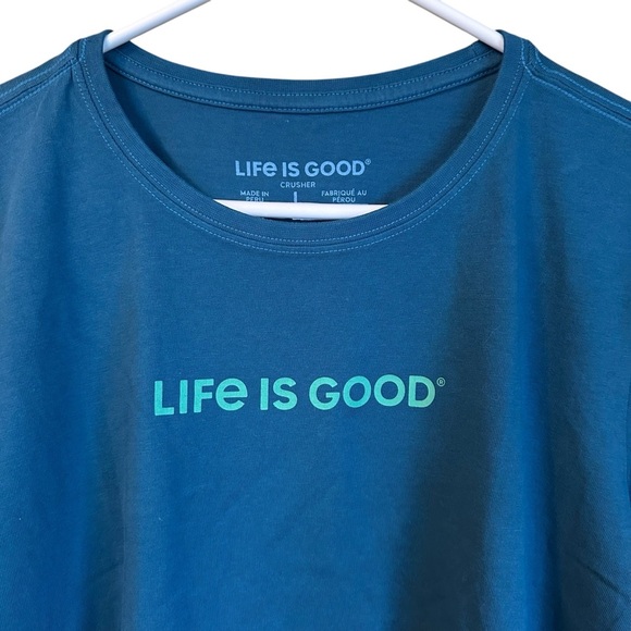 NWT Life Is Good Women’s Gone Hiking Trails Crusher Tee Teal Sz L - Picture 4 of 5